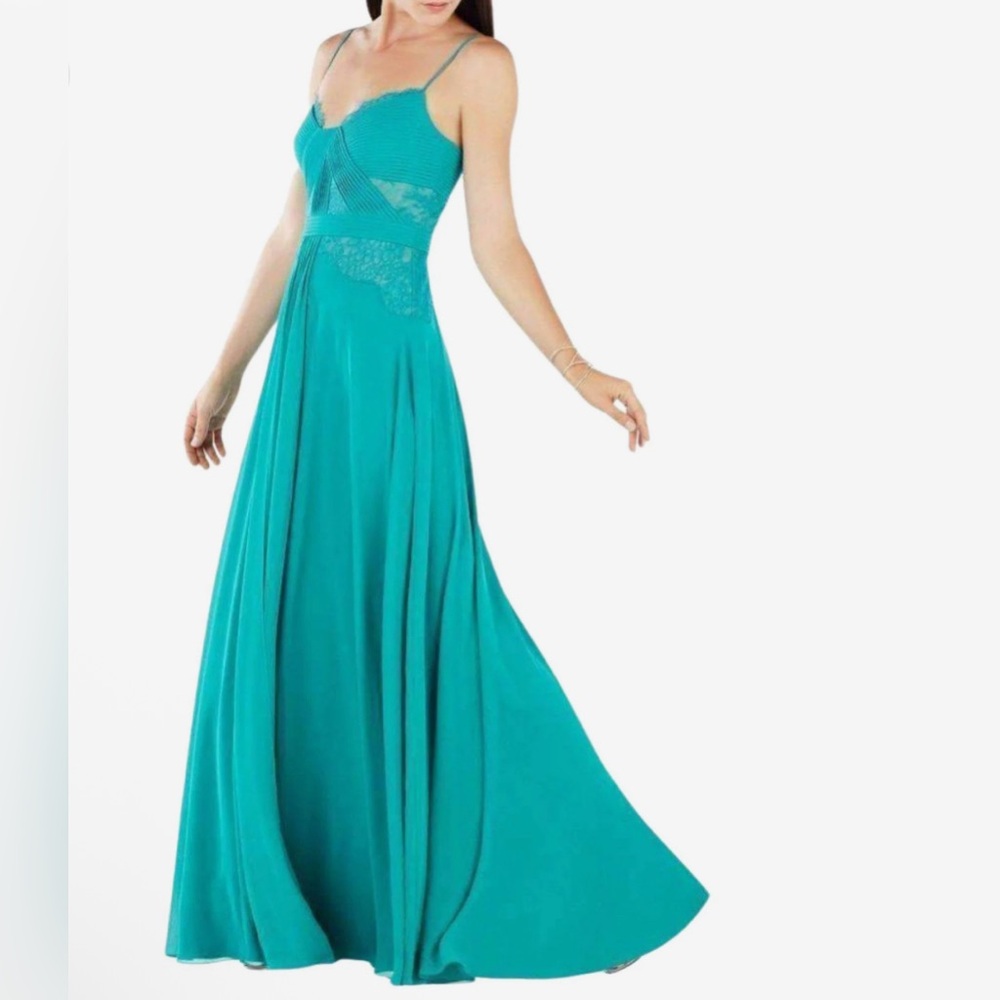BCBGMaxAzria Blue Halter Ruched Maxi Dress